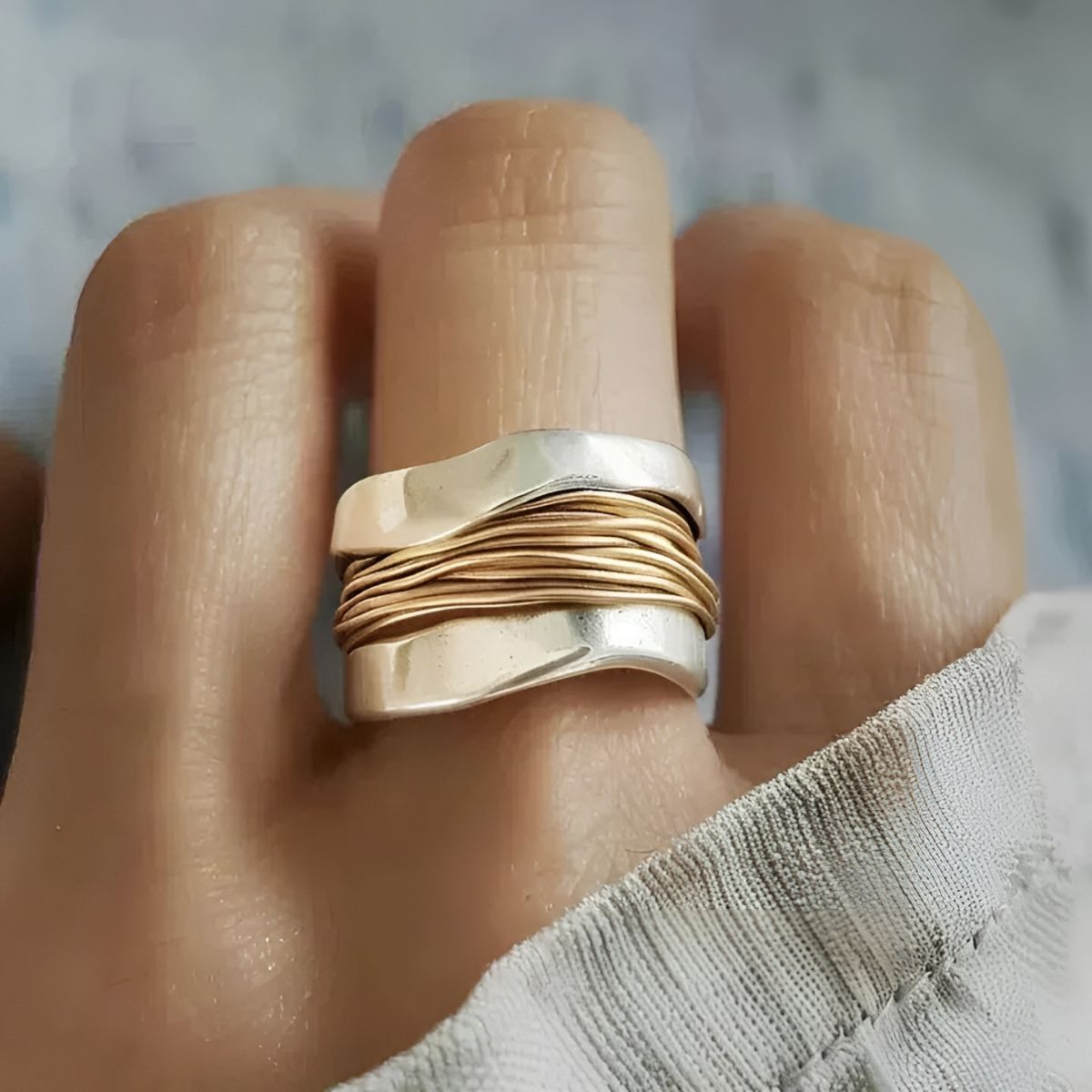 Gaïa™ | Bague Argentée aux Fils Dorés