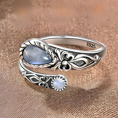 Marie-Lys™ | Bague Réglable en Argent en Pierre de Lune
