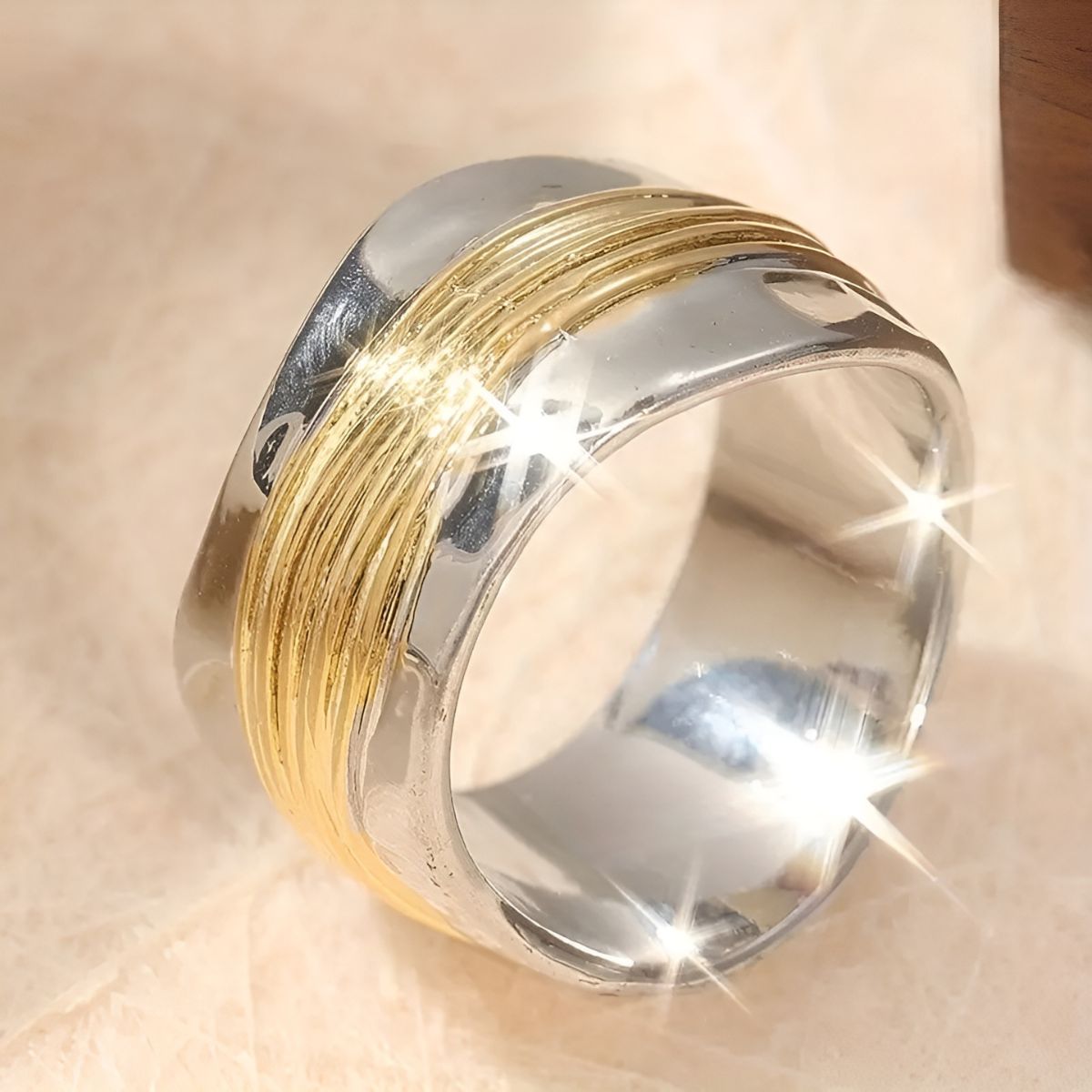 Gaïa™ | Bague Argentée aux Fils Dorés